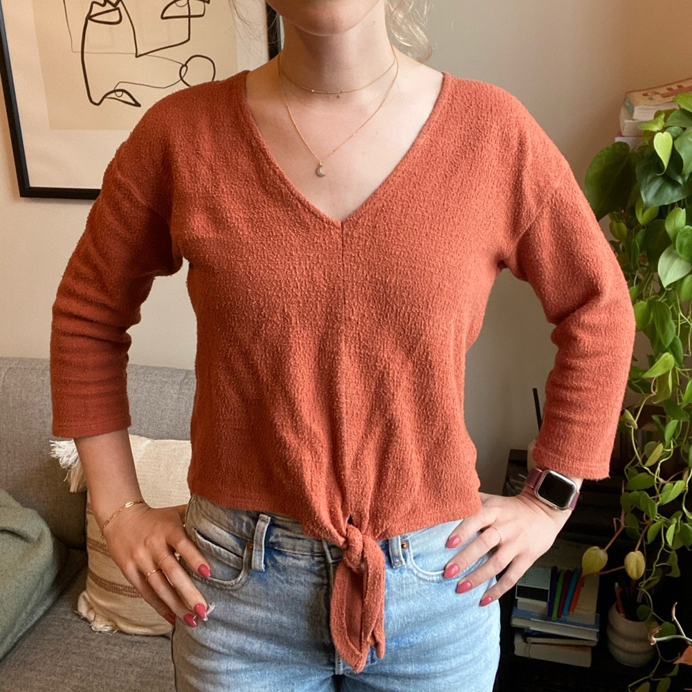Orange Madewell Top with Front Tie